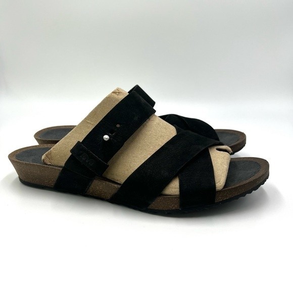 Teva Women's Mahonia Black Leather Slip On Slides Sandals Shoes Size 10.5 NEW - Picture 2 of 14